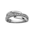 Bague en argent rhodi&eacute; 1 demi rail d'oxydes blancs sertis et 2 brins crois&eacute;s