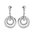 Boucles d'oreilles pendantes en argent rhodié barrette retenant 1 anneau lisse et 1 anneau orné d'oxydes blancs et fermoir poussette Boucles d'oreille sur Artemare : Boucles d'oreilles pendantes en argent rhodié barrette retenant 1 anneau lisse et 1 anneau orné d'oxydes blancs et fermoir poussette