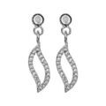 Boucles d'oreille sur Artemare : Boucles d'oreilles pendantes en argent rhodi&eacute; feuille suspendue ajour&eacute;e en oxydes blancs et fermoir poussette