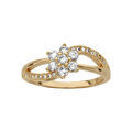 Bague en plaqu&eacute; or brins crois&eacute;s dont 1 rail d'oxydes blancs avec fleur en oxydes blancs au centre