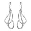 Boucles d'oreilles pendantes en argent rhodi&eacute; gouttes suspendues stylis&eacute;es avec oxydes blancs sertis et fermoir poussette Artemare