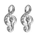 Boucles d'oreilles en argent rhodi&eacute; clef de sol orn&eacute;e d'oxydes blancs sertis et fermoir poussette