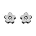 Boucles d'oreilles en acier fleur lisse avec oxyde blanc au cente et fermoir poussette