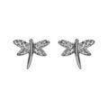 Boucles d'oreille sur Artemare : Boucles d'oreilles en argent rhodi&eacute; libellule avec ailes pav&eacute;es d'oxydes blancs sertis et fermoir poussette