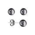 Boucles d'oreilles en argent rhodi&eacute; perle grise de synth&egrave;se 6mm et fermoir poussette