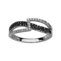 Bagues sur Artemare : Bague en argent rhodi&eacute; 1 brin en forme de vague avec oxydes noirs et 1 brin en Z avec oxydes blancs crois&eacute;s