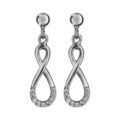 Boucles d'oreilles pendantes en argent rhodi&eacute; infini suspendu et oxydes blancs sertis et fermoir poussette