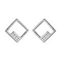 Boucles d'oreille sur Artemare : Boucles d'oreilles en argent rhodi&eacute; carr&eacute; ajour&eacute; et oxydes blancs sertis et fermoir poussette