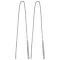 Boucles d'oreilles passantes en argent rhodi&eacute; cha&icirc;nette avec 1 b&acirc;ton orn&eacute; d'oxydes blancs sertis &agrave; 1 extr&eacute;mit&eacute; et 1 baguette lisse &agrave; l'autre