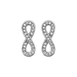 Boucles d'oreilles en argent rhodi&eacute; motif infini en rail d'oxydes blancs sertis et fermoir poussette