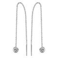 Boucles d'oreilles passantes en argent rhodi&eacute; cha&icirc;nette avec oxyde blanc &agrave; 1 extr&eacute;mit&eacute; et baguette &agrave; l'autre