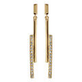 Boucles d'oreille sur Artemare : Boucles d'oreilles en plaqu&eacute; or baguettes suspendues, 1 lisse et l'autre en oxydes blancs sertis et fermoir poussette