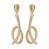Boucles d'oreilles pendantes en plaqu&eacute; or 1 rail courb&eacute; d'oxydes blancs suspendu superpos&eacute; sur ovale lisse et fermoir poussette