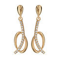 Boucles d'oreilles pendantes en plaqu&eacute; or 1 rail courb&eacute; d'oxydes blancs suspendu superpos&eacute; sur ovale lisse et fermoir poussette