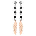 Boucles d'oreille sur Artemare : Boucles d'oreilles pendantes en Argent rhodi&eacute; plume dor&eacute;e suspendue avec perles facett&eacute;es noires et fermoir poussette