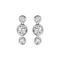 Boucles d'oreilles en argent rhodi&eacute; 3 oxydes blancs sertis clos de taille diff&eacute;rente et fermoir poussette