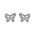 Boucles d'oreilles en argent rhodi&eacute; papillon avec ailes ajour&eacute;es et orn&eacute;es d'oxydes blancs sertis et fermoir poussette