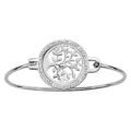 Bracelets sur Artemare : Bracelet jonc en acier pastille ronde 53mm X 43mm motif Arbre de Vie r&eacute;sine et strass blanc