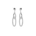 Boucles d'oreilles pendantes en argent rhodi&eacute; 2 anneaux ovales suspendus et emmaill&eacute;s, 1 lisse et l'autre en oxydes blancs et fermoir poussette
