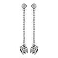 Boucles d'oreilles pendantes en argent rhodi&eacute; cha&icirc;nette avec cube ouvert avec 1 oxyde blanc &agrave; l'int&eacute;rieur et fermoir poussette