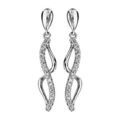 Boucles d'oreilles pendantes en argent rhodi&eacute; 2 vagues suspendues et reli&eacute;es, 1 en rail d'oxydes blancs sertis et l'autre lisse et fermoir poussette