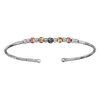 Bracelet jonc en argent rhodi&eacute; diamant&eacute; ouvert avec boules diamant&eacute;es en rhodium noir, dor&eacute;es roses et jaunes sur le dessus