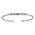 Bracelets sur Artemare : Bracelet jonc en argent rhodi&eacute; diamant&eacute; ouvert avec boules diamant&eacute;es en rhodium noir, dor&eacute;es roses et jaunes sur le dessus