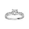 Bague en argent rhodi&eacute; 1 oxyde serti 4 griffes avec petits oxydes de chaque c&ocirc;t&eacute; sur l'anneau