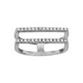 Bague en argent rhodi&eacute; double anneau avec dessus plat en rails d'oxydes blancs sertis