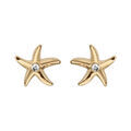 Boucles d'oreilles en plaqu&eacute; or &eacute;toile de mer avec 1 oxyde blanc au centre et fermoir poussette