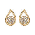 Boucles d'oreilles en plaqu&eacute; or goutte &eacute;vid&eacute;e avec rond pav&eacute; d'oxydes blancs &agrave; l'int&eacute;rieur et fermoir poussette
