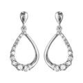 Boucles d'oreilles pendantes en argent rhodi&eacute; goutte &eacute;vid&eacute;e suspendue avec 1 moiti&eacute; lisse et l'autre orn&eacute;e d'oxydes blancs et fermoir poussette