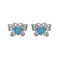 Boucles d'oreilles en argent rhodi&eacute; papillon orn&eacute; d'oxydes blancs et gros oxyde bleu ciel serti et fermoir poussette Artemare