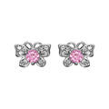 Boucles d'oreille sur Artemare : Boucles d'oreilles en argent rhodi&eacute; papillon orn&eacute; d'oxydes blancs et gros oxyde rose serti et fermoir poussette