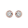 Boucles d'oreille sur Artemare : Boucles d'oreilles en plaqu&eacute; or rose solitaire oxyde rond blanc serti clos et fermoir poussette