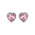 Boucles d'oreille sur Artemare : Boucles d'oreilles en argent rhodi&eacute; coeur en oxyde rose serti clos et fermoir poussette