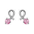 Boucles d'oreille sur Artemare : Boucles d'oreilles en argent rhodi&eacute; ruban nou&eacute; avec 1 oxyde rond rose serti &agrave; l'extr&eacute;mit&eacute; et fermoir poussette
