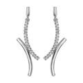 Boucles d'oreille sur Artemare : Boucles d'oreilles pendantes en argent rhodi&eacute; 2 courbes coll&eacute;es dont 1 lisse et l'autre orn&eacute;e d'oxydes blancs fermoir poussette