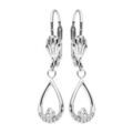 Boucles d'oreilles pendantes en argent rhodi&eacute; goutte suspendue orn&eacute;e d'oxydes blancs sertis fermoir poussette