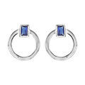 Boucles d'oreilles en argent rhodi&eacute; anneau avec &eacute;l&eacute;ment rectangulaire orn&eacute; d'1 oxyde bleu fonc&eacute; - fermoir poussette