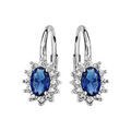 Boucles d'oreilles en argent rhodi&eacute; collection joaillerie oxyde bleu au centre et petits oxydes blancs autour - fermoir dormeuse