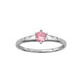 Bagues sur Artemare : Bague en argent rhodi&eacute; anneau lisse orn&eacute; d'1 oxyde rose solitaire de 4mm serti griffes