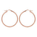 Boucles d'oreille sur Artemare : Cr&eacute;oles en acier et PVD rose fil lisse 34 mm et fermoir crochet