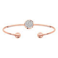 Bracelets sur Artemare : Bracelet jonc en acier et PVD rose ouvert avec pastille effet givr&eacute; et boule lisse &agrave; chaque extr&eacute;mit&eacute;