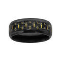 Bague en acier et PVD noir avec quadrillage en carbone et fils dor&eacute;s Artemare