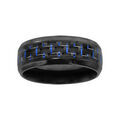 Bague en acier et PVD noir avec quadrillage en carbone et fils bleus Artemare