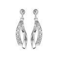 Boucles d'oreilles pendantes en argent rhodi&eacute; 2 rubans suspendus et 1 avec oxydes blancs et fermoir poussette