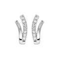Boucles d'oreilles en argent rhodi&eacute; forme V avec 1 c&ocirc;t&eacute; lisse et l'autre orn&eacute; d'oxydes blancs sertis - fermoir poussette