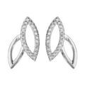 Boucles d'oreille sur Artemare : Boucles d'oreilles en argent rhodi&eacute; feuilles &eacute;vid&eacute;es et oxydes blancs sertis et fermoir poussette