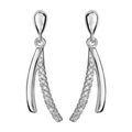 Boucles d'oreilles pendantes en argent rhodi&eacute; 2 brins suspendus lisses et oxydes blancs sertis et fermoir poussette Artemare